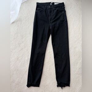 Rag & Bone Black High Rise Slim Straight Denim Jeans with Frayed Edges
